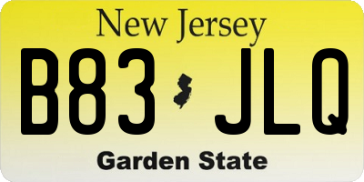 NJ license plate B83JLQ