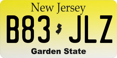 NJ license plate B83JLZ