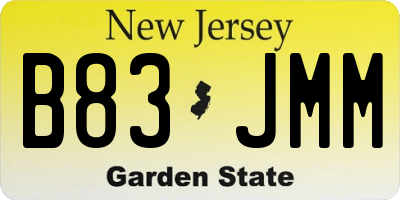 NJ license plate B83JMM