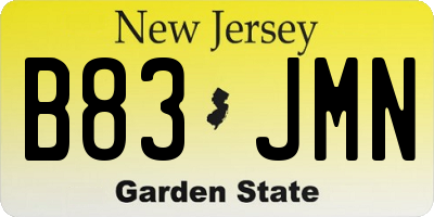 NJ license plate B83JMN