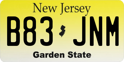 NJ license plate B83JNM