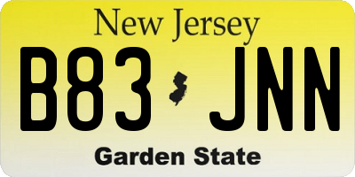 NJ license plate B83JNN