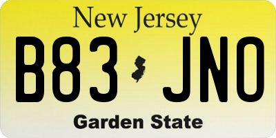NJ license plate B83JNO