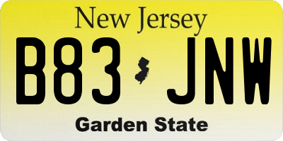 NJ license plate B83JNW