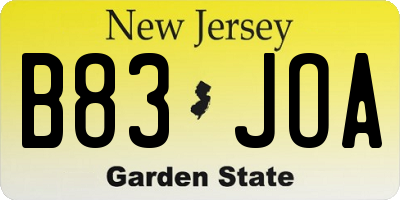 NJ license plate B83JOA