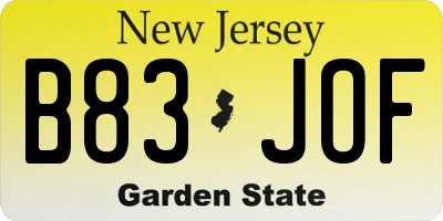 NJ license plate B83JOF
