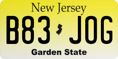 NJ license plate B83JOG