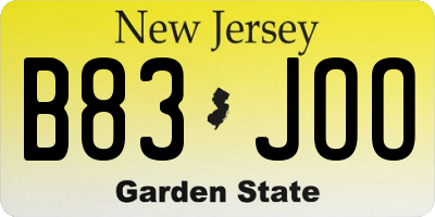 NJ license plate B83JOO