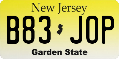 NJ license plate B83JOP