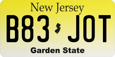 NJ license plate B83JOT