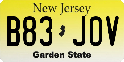 NJ license plate B83JOV