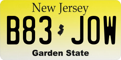 NJ license plate B83JOW