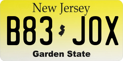 NJ license plate B83JOX