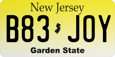NJ license plate B83JOY