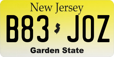 NJ license plate B83JOZ