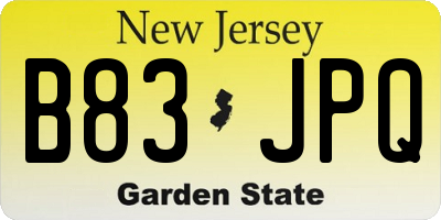 NJ license plate B83JPQ