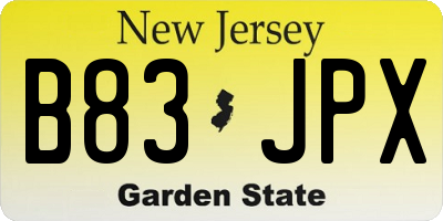 NJ license plate B83JPX