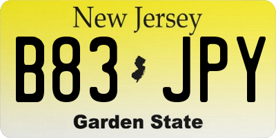 NJ license plate B83JPY