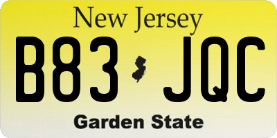 NJ license plate B83JQC