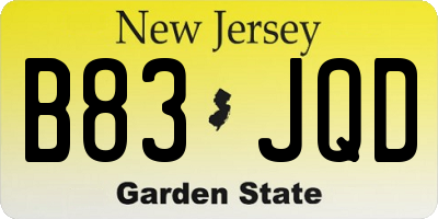 NJ license plate B83JQD
