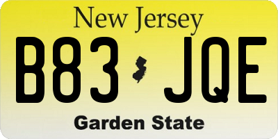 NJ license plate B83JQE