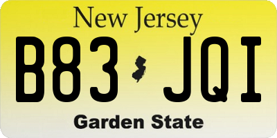 NJ license plate B83JQI
