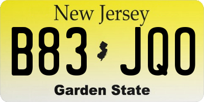 NJ license plate B83JQO