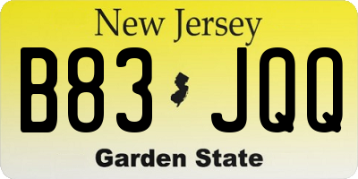 NJ license plate B83JQQ