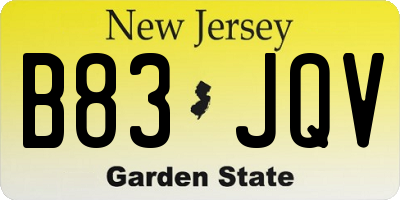 NJ license plate B83JQV