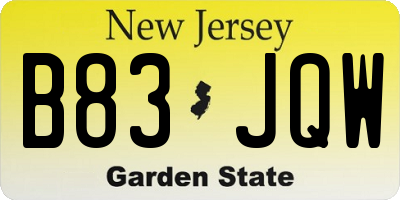 NJ license plate B83JQW
