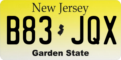 NJ license plate B83JQX