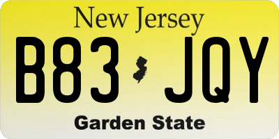 NJ license plate B83JQY
