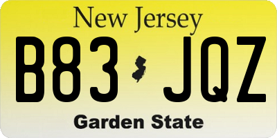 NJ license plate B83JQZ