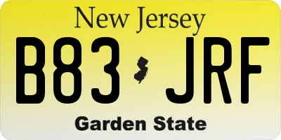 NJ license plate B83JRF