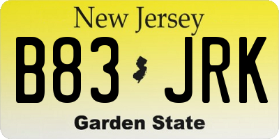 NJ license plate B83JRK