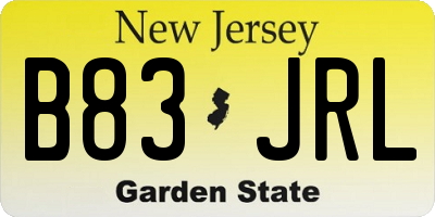 NJ license plate B83JRL