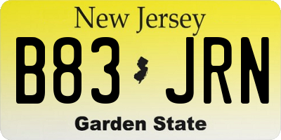 NJ license plate B83JRN