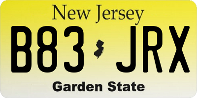 NJ license plate B83JRX