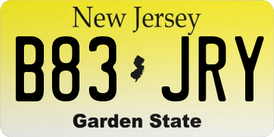 NJ license plate B83JRY