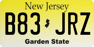 NJ license plate B83JRZ