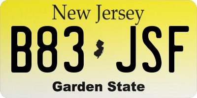 NJ license plate B83JSF