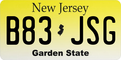 NJ license plate B83JSG