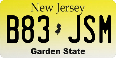 NJ license plate B83JSM