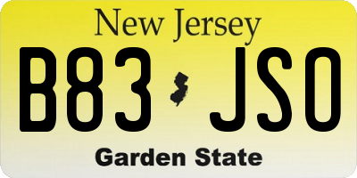 NJ license plate B83JSO