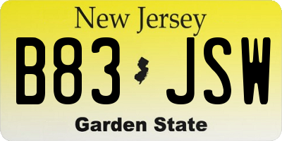 NJ license plate B83JSW