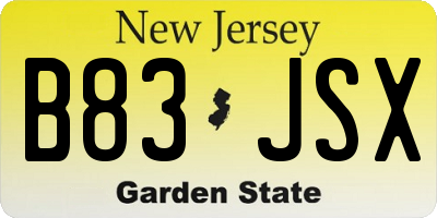 NJ license plate B83JSX