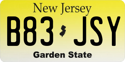 NJ license plate B83JSY
