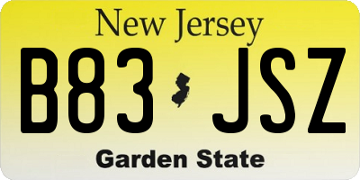 NJ license plate B83JSZ