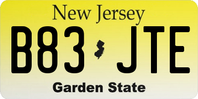 NJ license plate B83JTE