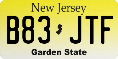 NJ license plate B83JTF